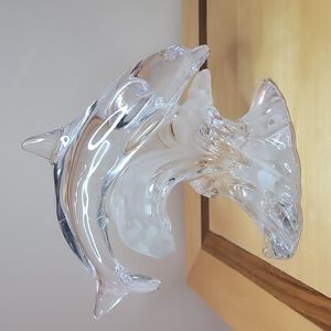 Vintage Lenox Fine Crystal Jumping Dolphin with Frosted Waves